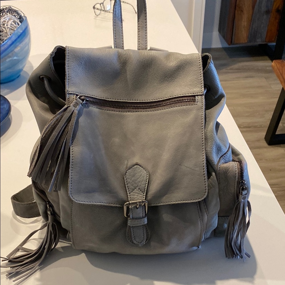Cut n Paste Gray Leather Backpack with Tassel Accents